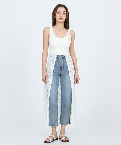 SUWDEE（スーディー）の「lace sleeveless long length tops（ベスト・レディース・ホワイト・FREE）」の6枚目の写真