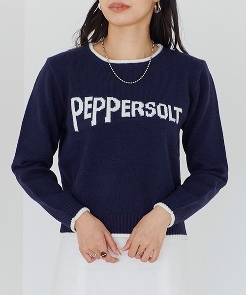 セール】【Fizz/フィズ】 フロント英字ロゴジャガード配色ニット