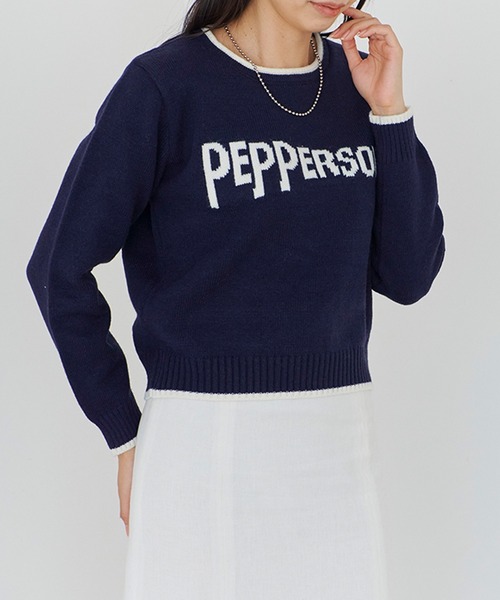 セール】【Fizz/フィズ】 フロント英字ロゴジャガード配色ニット