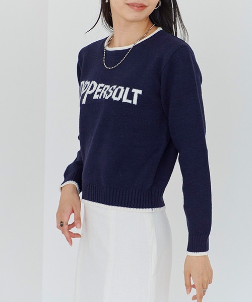 セール】【Fizz/フィズ】 フロント英字ロゴジャガード配色ニット