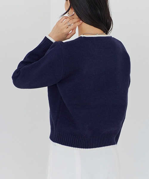 セール】【Fizz/フィズ】 フロント英字ロゴジャガード配色ニット