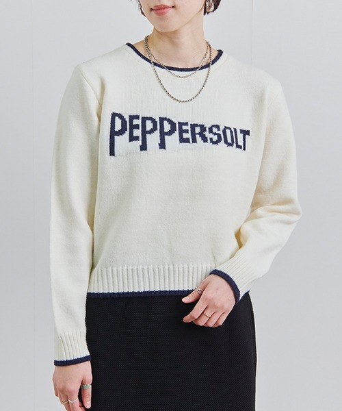 セール】【Fizz/フィズ】 フロント英字ロゴジャガード配色ニット