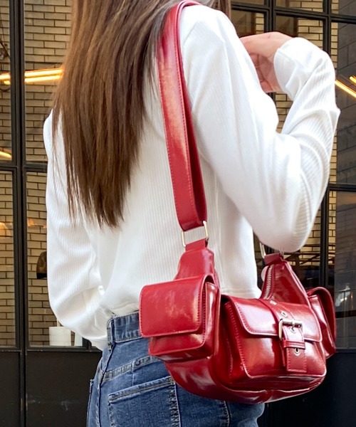 WEGO（ウィゴー）の「WEGO/ハトメベルトポケットショルダー（ショルダーバッグ・レディース・ブラウン/ブラック/レッド・FREE）」の8枚目の写真