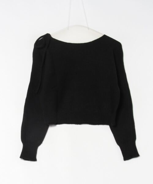 WESTSEA（ウエストシー）の「ネックリボン オフショルダー 無地ニット ショート丈（ニット/セーター・レディース・オフホワイト/ブラック/ピンク/ブルー/グレー・FREE）」の6枚目の写真