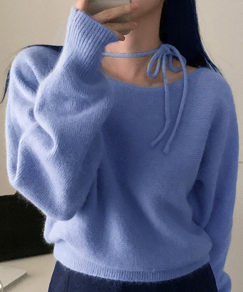 Paloma wool オフショルダーリブ編みセーター　ライトブルー Paloma wool オフショルダーリブ編みセーター ライトブルー