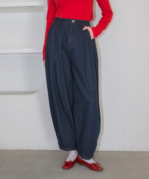 idem(イデム)の「curve denim ribbon pants / カーブデニムリボンパンツ(デニムパンツ・レディース・ネイビー/ブルー・FREE/SMALL)」の7枚目の写真