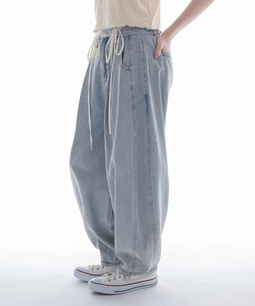 セール】curve denim ribbon pants / カーブデニムリボンパンツ