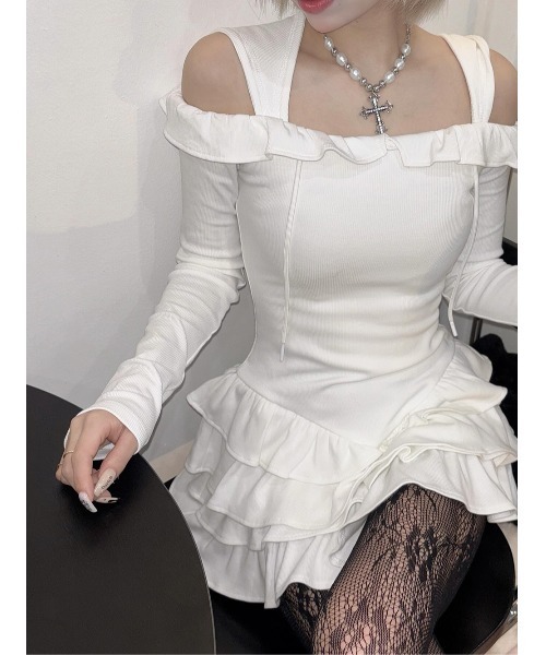 ボリュームフリルリブミニワンピース（ワンピース）｜Darich