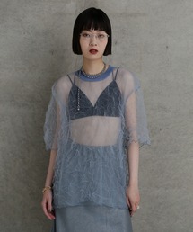 CHIGNON（シニヨン）の「(CHIGNON)チュールワッシャーTシャツ（Tシャツ/カットソー）」