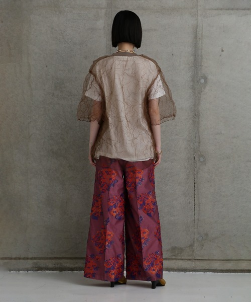 CHIGNON（シニヨン）の「(CHIGNON)チュールワッシャーTシャツ（Tシャツ/カットソー・レディース・ブルー/ブラウン・ONE SIZE）」の5枚目の写真