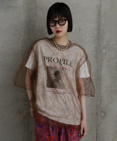 CHIGNON（シニヨン）の「(CHIGNON)チュールワッシャーTシャツ（Tシャツ/カットソー・レディース・ブルー/ブラウン・ONE SIZE）」の6枚目の写真