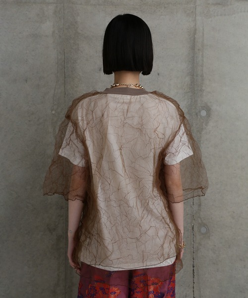 CHIGNON（シニヨン）の「(CHIGNON)チュールワッシャーTシャツ（Tシャツ/カットソー・レディース・ブルー/ブラウン・ONE SIZE）」の8枚目の写真