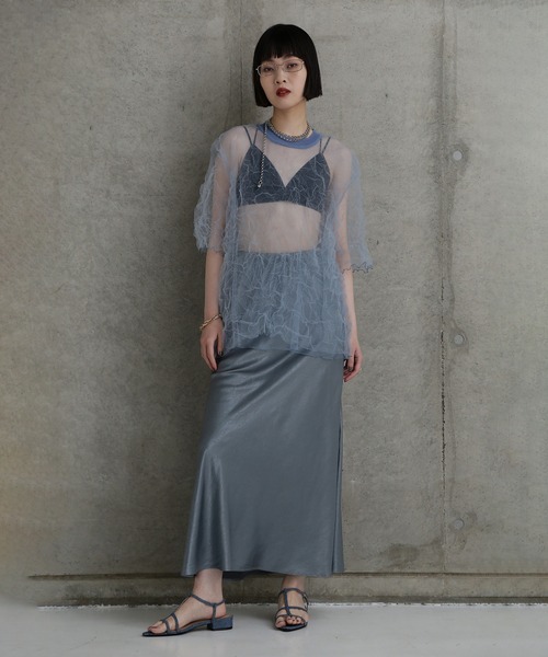 CHIGNON（シニヨン）の「(CHIGNON)チュールワッシャーTシャツ（Tシャツ/カットソー・レディース・ブルー/ブラウン・ONE SIZE）」の11枚目の写真