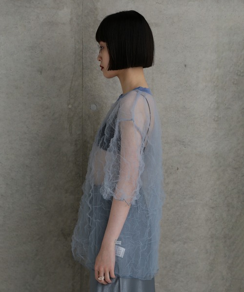 CHIGNON（シニヨン）の「(CHIGNON)チュールワッシャーTシャツ（Tシャツ/カットソー・レディース・ブルー/ブラウン・ONE SIZE）」の15枚目の写真