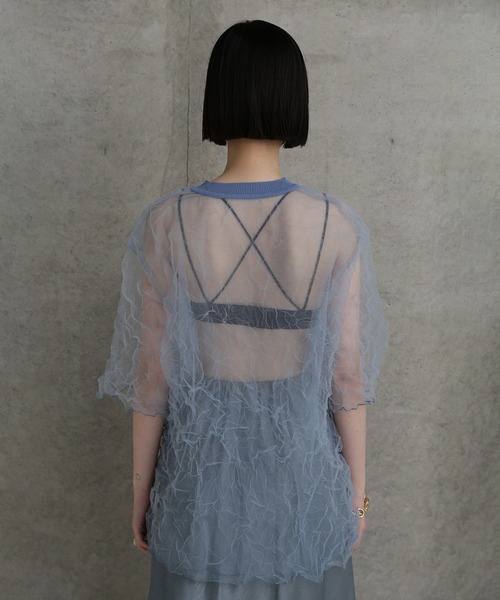 CHIGNON（シニヨン）の「(CHIGNON)チュールワッシャーTシャツ（Tシャツ/カットソー・レディース・ブルー/ブラウン・ONE SIZE）」の16枚目の写真