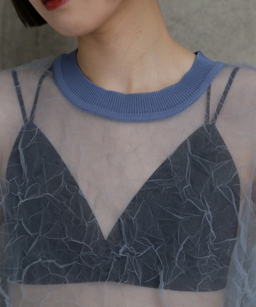 CHIGNON（シニヨン）の「(CHIGNON)チュールワッシャーTシャツ（Tシャツ/カットソー・レディース・ブルー/ブラウン・ONE SIZE）」の17枚目の写真