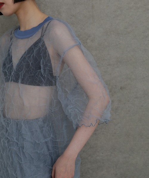 CHIGNON（シニヨン）の「(CHIGNON)チュールワッシャーTシャツ（Tシャツ/カットソー・レディース・ブルー/ブラウン・ONE SIZE）」の18枚目の写真