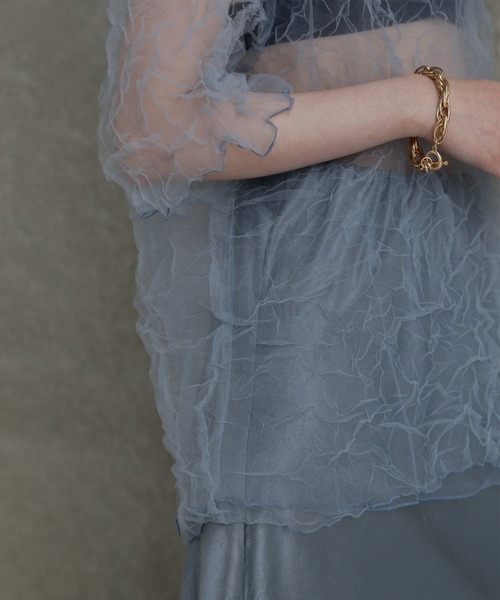 CHIGNON（シニヨン）の「(CHIGNON)チュールワッシャーTシャツ（Tシャツ/カットソー・レディース・ブルー/ブラウン・ONE SIZE）」の19枚目の写真