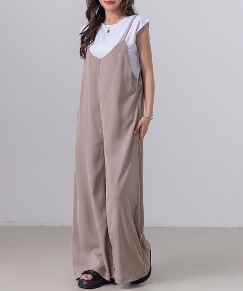 DAY CLOSET（デイ クローゼット）の「レディース きれいめワイドレッグオールインワンサロペット/オーバーオール（サロペット/オーバーオール・レディース・ブラック/ベージュ系その他・FREE）」の9枚目の写真