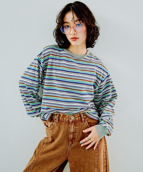 LEPSIM(レプシィム)の「マルチボーダーロンT 291069(Tシャツ/カットソー・レディース・グリーン/キャメル/ベージュ・FREE)」の11枚目の写真
