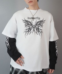 SPINNS | グランジフェイクレイヤード長袖ロンT/バタフライ(Tシャツ/カットソー)
