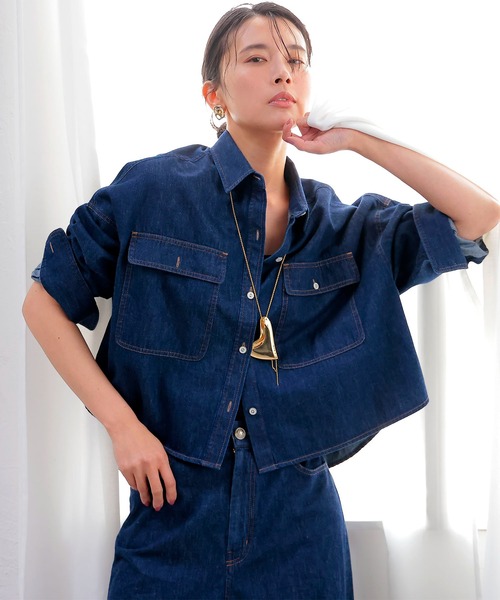 Jines(ジネス)の「6ozデニムライトデニムシャツ【セットアップ可】(シャツ/ブラウス・レディース・インディゴブルー/オフホワイト/ブルー・38)」の2枚目の写真