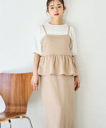 バックリボン ペプラムキャミワンピース