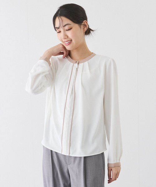 Jayro(ジャイロ)の「配色パイピングブラウス(シャツ/ブラウス・レディース・ホワイト系その他/ブルー/ネイビー・M)」の1枚目の写真