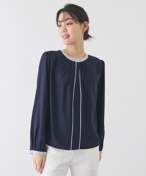Jayro(ジャイロ)の「配色パイピングブラウス(シャツ/ブラウス・レディース・ホワイト系その他/ブルー/ネイビー・M)」の2枚目の写真