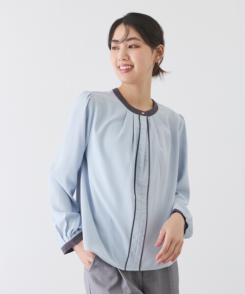 Jayro(ジャイロ)の「配色パイピングブラウス(シャツ/ブラウス・レディース・ホワイト系その他/ブルー/ネイビー・M)」の3枚目の写真