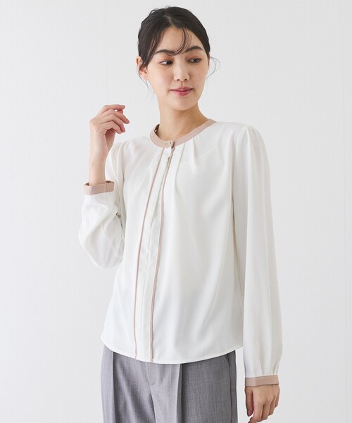 Jayro(ジャイロ)の「配色パイピングブラウス(シャツ/ブラウス・レディース・ホワイト系その他/ブルー/ネイビー・M)」の4枚目の写真