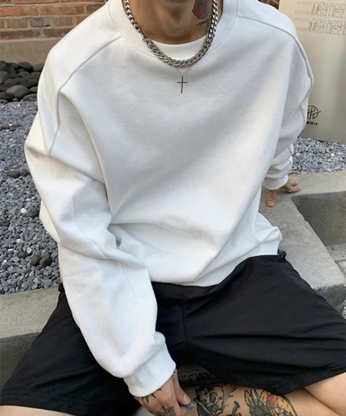 CERCA（チェルカ）の「【NOWLE】無地 シンプル クルーネック トレーナー/スウェット（スウェット・メンズ・チャコールグレー/アッシュグレー/ホワイト・MEDIUM/LARGE/X-LARGE）」の2枚目の写真