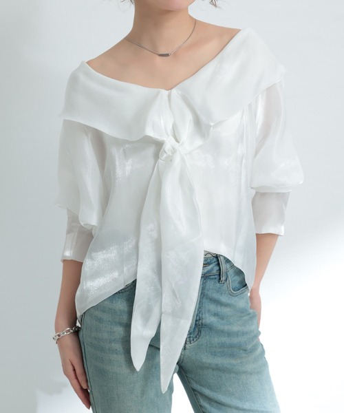 Sawa a la mode(サワアラモード)の「リボンタイ付きプルオーバーブラウス(シャツ/ブラウス・レディース・ホワイト・FREE)」の1枚目の写真