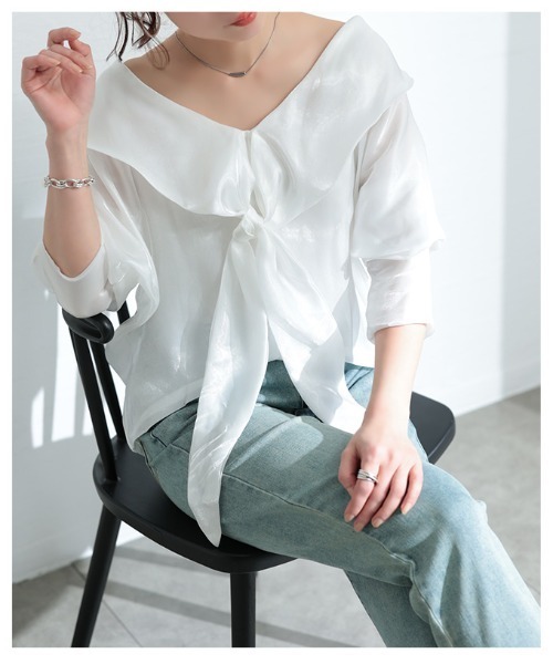 Sawa a la mode(サワアラモード)の「リボンタイ付きプルオーバーブラウス(シャツ/ブラウス・レディース・ホワイト・FREE)」の11枚目の写真