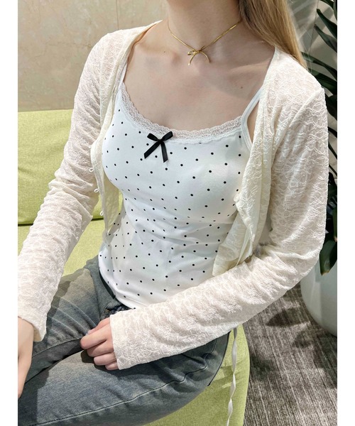 PHILLY（フィリー）の「【PHILLY】リボンポイントドットキャミソール（キャミソール・レディース・ホワイト/グレー/ブラック・FREE）」の2枚目の写真