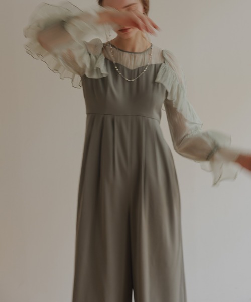 Dorry Doll(ドリードール)の「シアーフリルパンツドレス(パンツドレス・レディース・ブラック/ベージュ/グリーン・MEDIUM)」の11枚目の写真