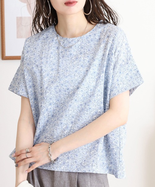 セール】BRODIAEA 花柄半袖ブラウス 総柄プルオーバー 塩縮加工