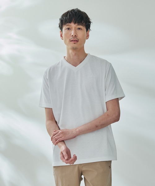Arnold Palmer(アーノルドパーマー)の「リネンタッチ Vネック Tシャツ(Tシャツ/カットソー・メンズ・ホワイト/グレイッシュベージュ/ブラック・L/M/LL)」の2枚目の写真
