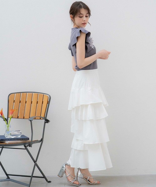 NOELA（ノエラ）の「ティアードフリルスカート（スカート・レディース・カーキ/オフホワイト/ベージュ・S/M）」の4枚目の写真