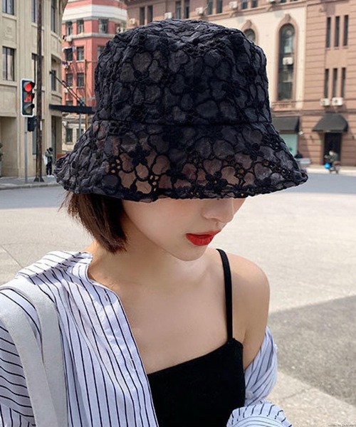 VIBGYOR（ヴィブジョー）の「pur chouchou/花柄 レース バケットハット P4269（ハット・レディース・ブラック/ホワイト・FREE）」の3枚目の写真