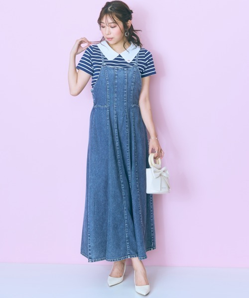 marun（マルン）の「＜大きいサイズ＞後編み上げデニムキャミワンピース marun（ワンピース・レディース・ブラック/ブルー・4L/3L/L/5L/LL）」の3枚目の写真
