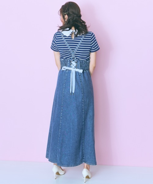 marun（マルン）の「＜大きいサイズ＞後編み上げデニムキャミワンピース marun（ワンピース・レディース・ブラック/ブルー・4L/3L/L/5L/LL）」の9枚目の写真