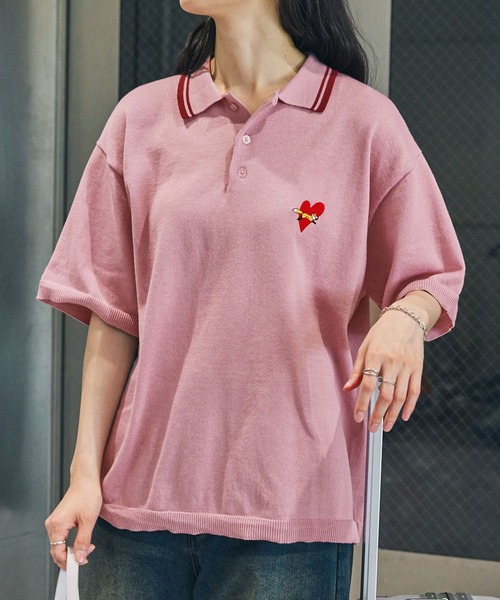 PENNEYS（ぺニーズ）の「PENNEYS/ペニーズ 別注 THE FOX ロゴ ハート刺繍 ラインデザイン 鹿の子半袖ポロシャツ（ポロシャツ・レディース・サックスブルー/アイボリー/ブラック/ライトピンク/ネイビー・M/L）」の21枚目の写真