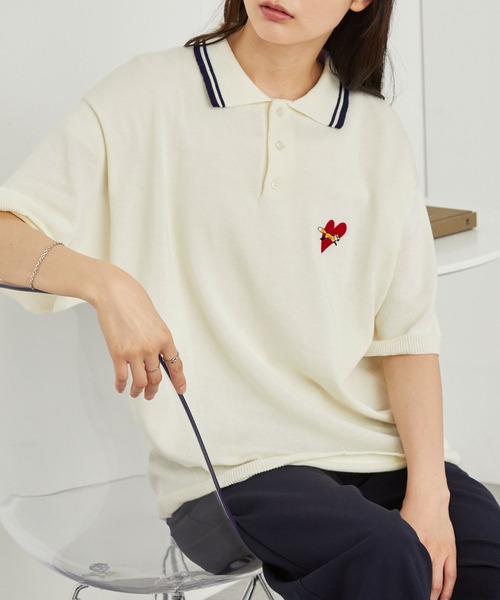 3040【希少デザイン】フェンディ リンガー＆ネックロゴ 鹿子 半袖 ポロシャツ セール】PENNEYS/ペニーズ 別注 THE FOX ロゴ ハート刺繍 ライン