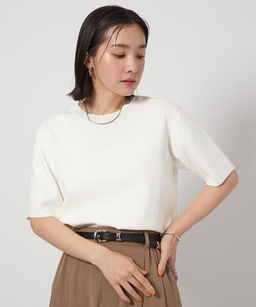 green label relaxing（グリーンレーベルリラクシング）の「【WEB限定】＜at ease＞ サマー ニット TEE -ウォッシャブル・接触冷感・UVカット-（ニット/セーター・レディース・コバルトブルー/ブラック/オフホワイト・FREE）」の2枚目の写真