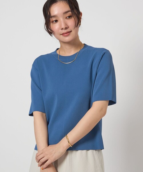 green label relaxing（グリーンレーベルリラクシング）の「【WEB限定】＜at ease＞ サマー ニット TEE -ウォッシャブル・接触冷感・UVカット-（ニット/セーター・レディース・コバルトブルー/ブラック/オフホワイト・FREE）」の3枚目の写真