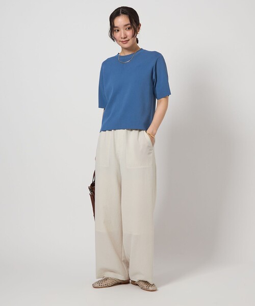 green label relaxing（グリーンレーベルリラクシング）の「【WEB限定】＜at ease＞ サマー ニット TEE -ウォッシャブル・接触冷感・UVカット-（ニット/セーター・レディース・コバルトブルー/ブラック/オフホワイト・FREE）」の14枚目の写真