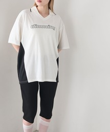 【forksy.】スキッパー半袖ロゴ チュニックTシャツ