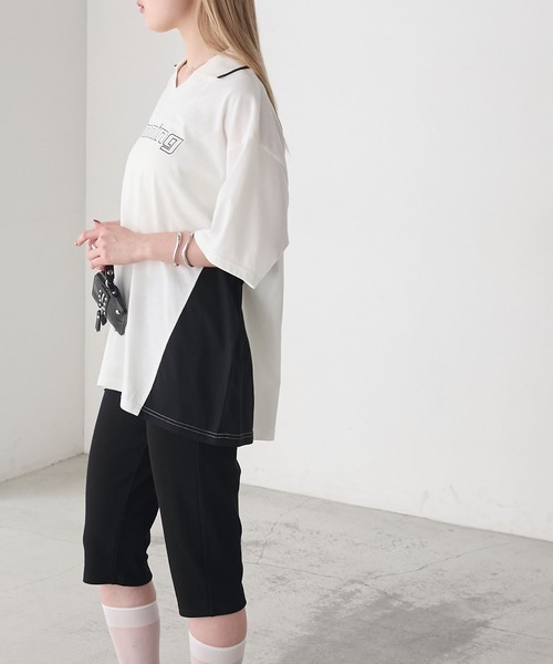 forksy.（フォルクシー）の「【forksy.】スキッパー半袖ロゴ チュニックTシャツ（Tシャツ/カットソー・レディース・オートミール/オフホワイト/ブラック・FREE）」の18枚目の写真