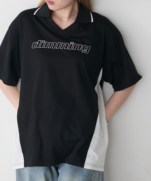 forksy.（フォルクシー）の「【forksy.】スキッパー半袖ロゴ チュニックTシャツ（Tシャツ/カットソー・レディース・オートミール/オフホワイト/ブラック・FREE）」の4枚目の写真